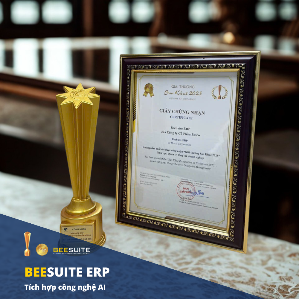 Bằng khen và cup Sao Khuê 2025 của BeeSuite ERP